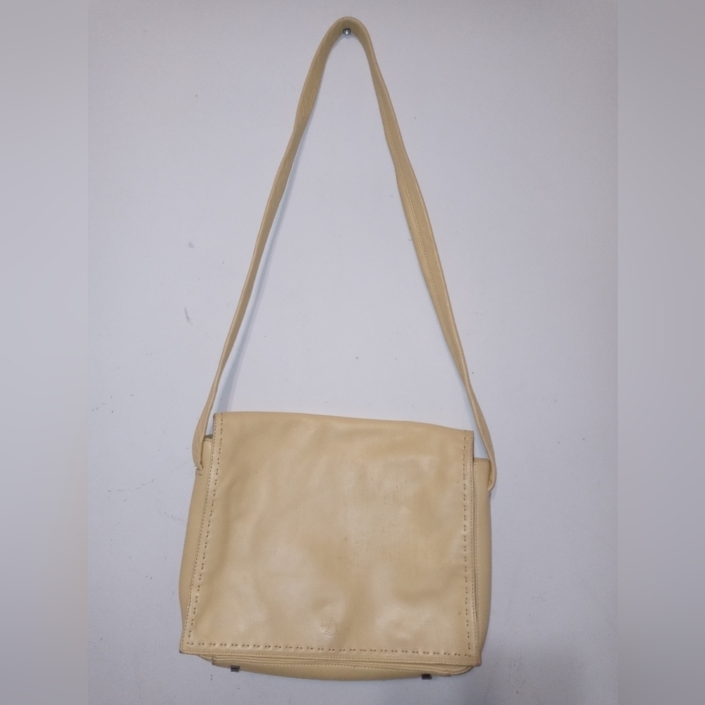 Vintage Anne Klein Retro Pale Yellow Leather Satchel Crossbody/Shoulder bag